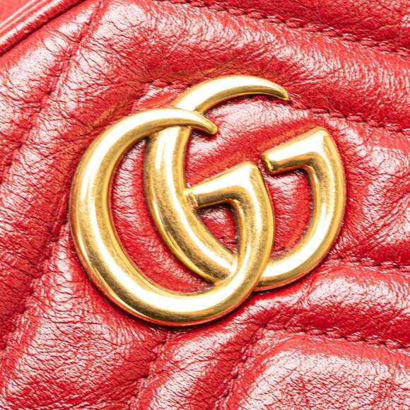 GUCCI Red Leather GG Marmont Shoulder Bag - Picture 7 of 10